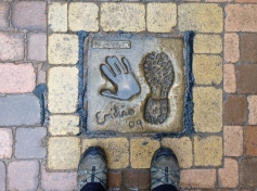 Emilio Esteves's hand & footprint - they filmed the movie "The Way" in this area and at the albergue in Tosantos where I stayed.