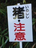 'Inoshishi chu-ii' - wild boar warning. (kanji)