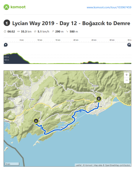 Lycian Way - route information by Komoot - day 12